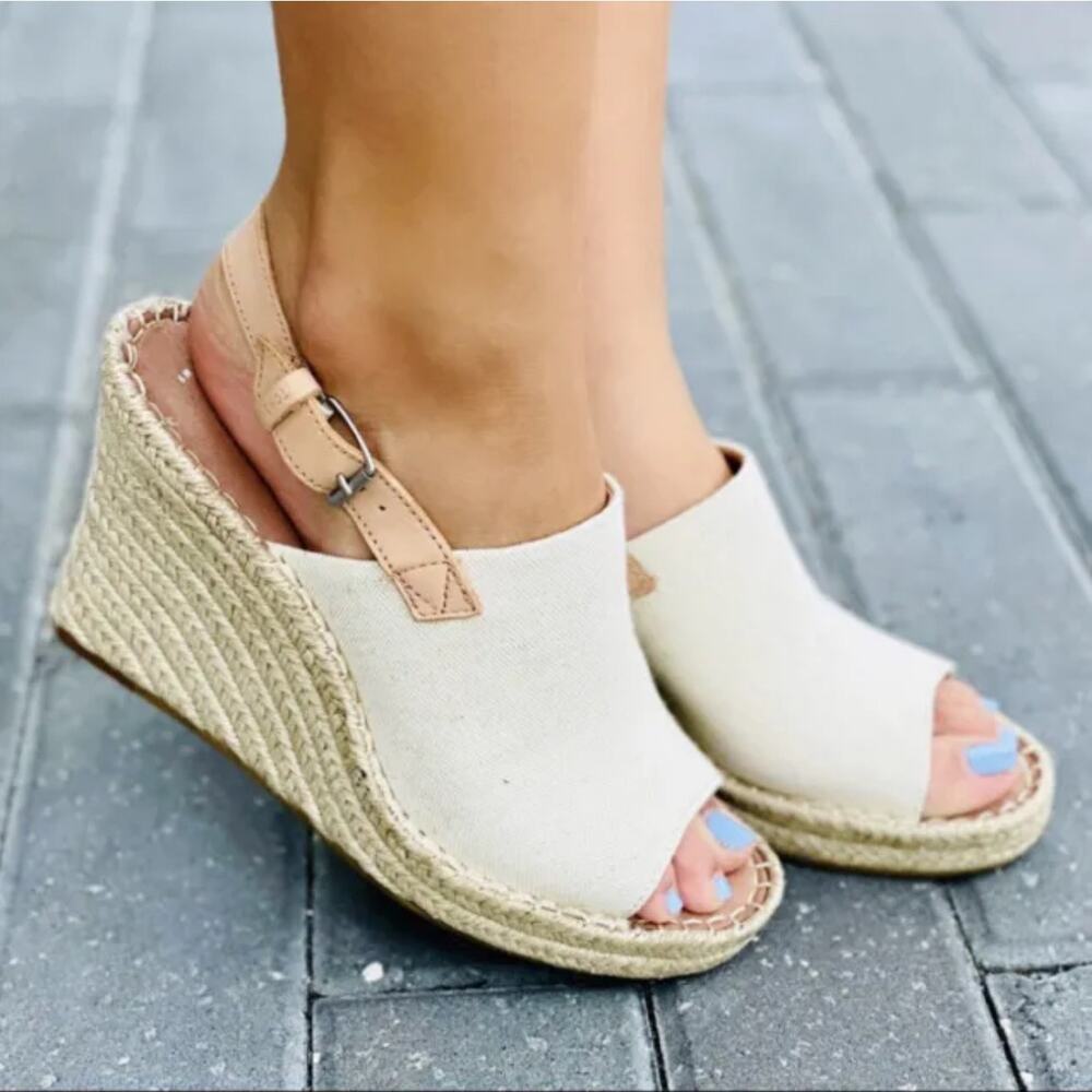 Toms Beige Monica Wedge Heeled Espadrille Sandals Women's 11